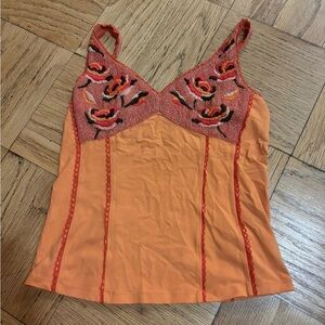 Vintage Irish Embroidered/ Beaded Orange Women's Top